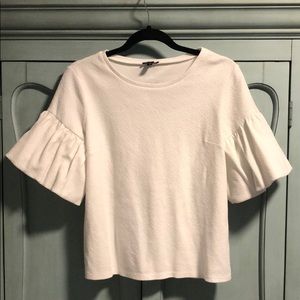 White Balloon/Ruffled Sleeve Top from Express
